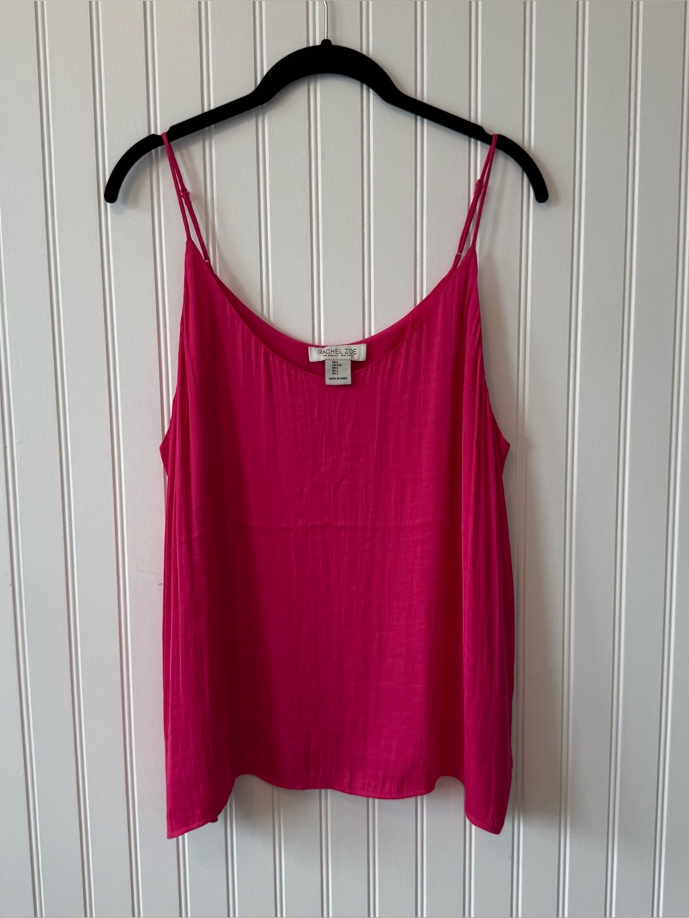 Rachel Zoe Hot Pink Silky Textured Double Strap Camisole Cami Tank Top Size L